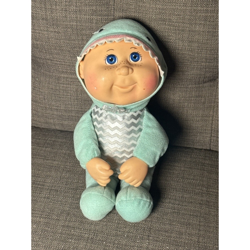 Cabbage Patch Cutie Dinosaur Shark 9" Soft Body plush Doll freckles mint green
